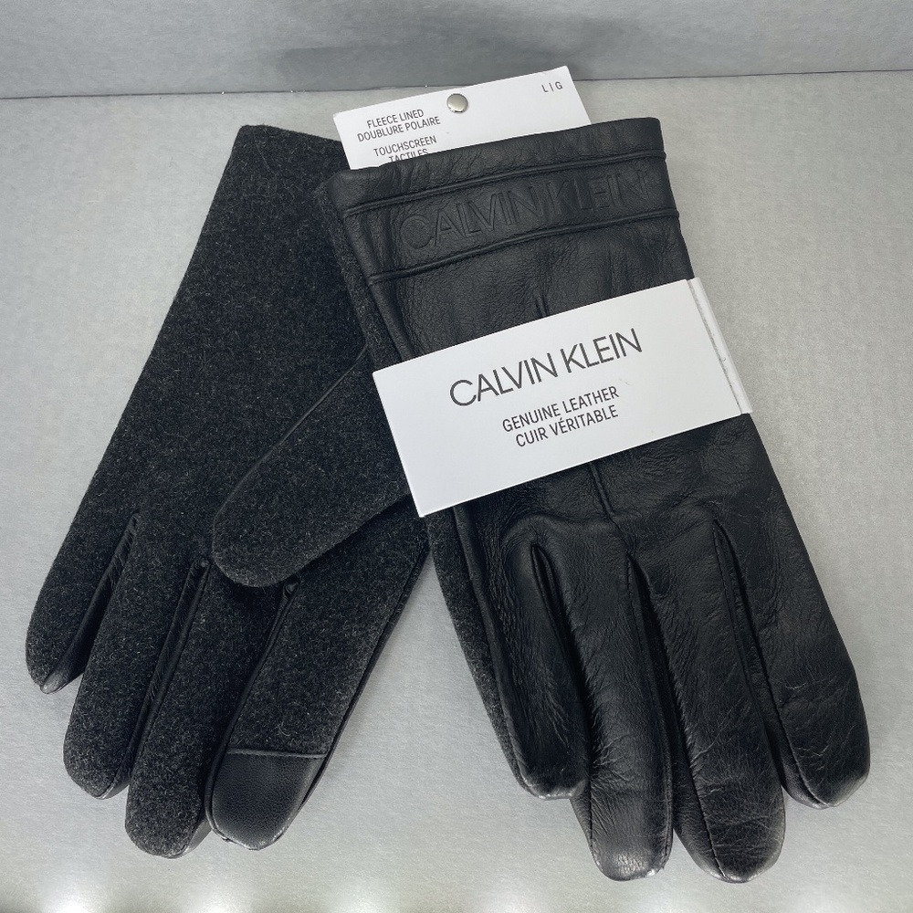 Calvin Klein black leather gloves (L) mens